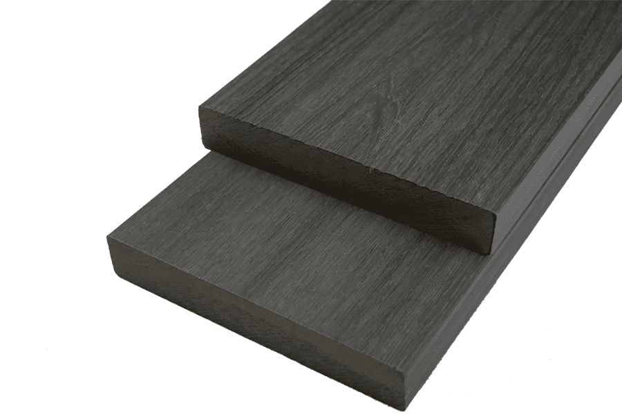 WPC Bois de façade Planche lisse Profilé de finition massif, 23 mm (S) x 138 mm (L), longueur : 2,9 m, gris foncé, structuré d'un côté / brossé d'un côté lisse